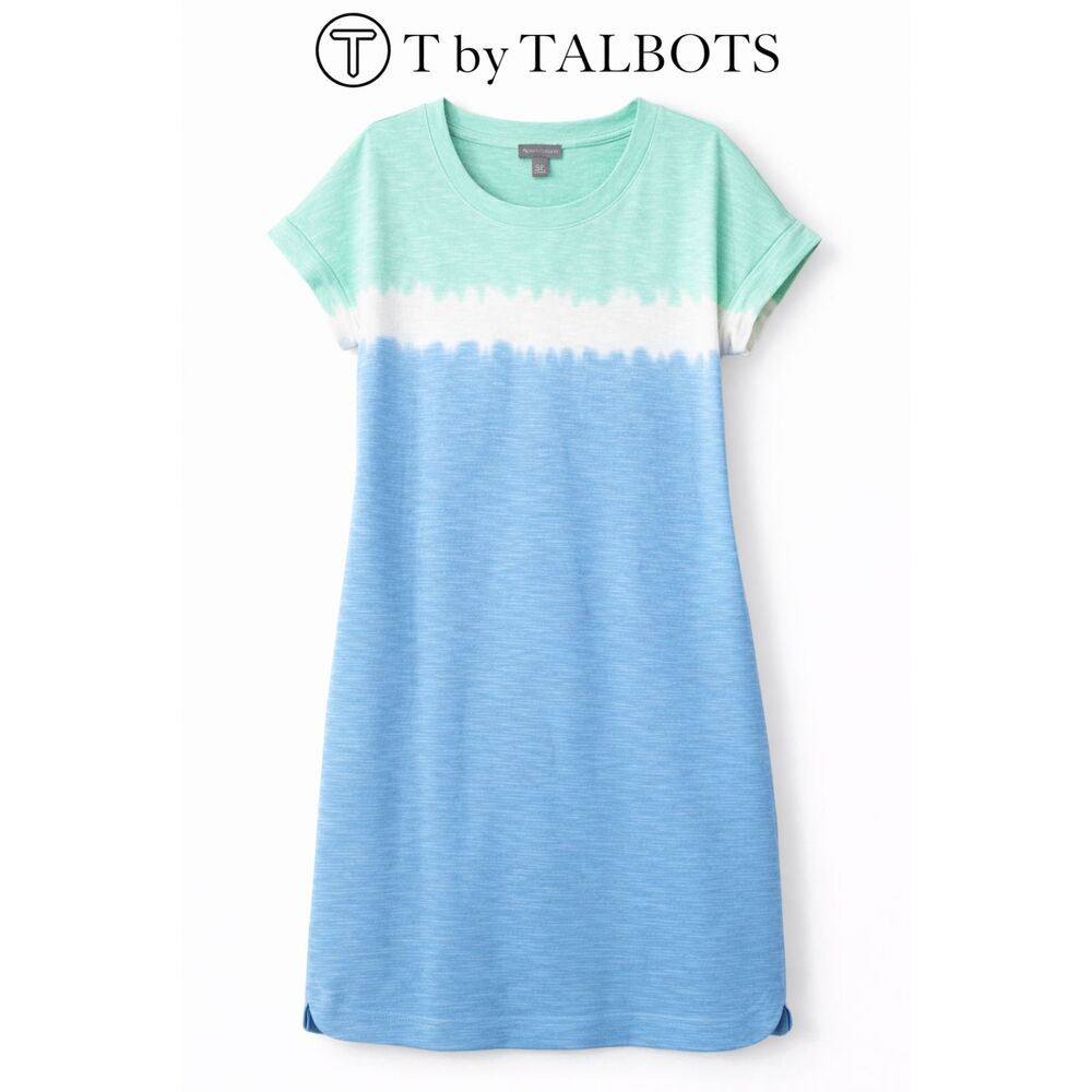 T by Talbots Blue Ombre T Shirt Dress Petite Small Casual